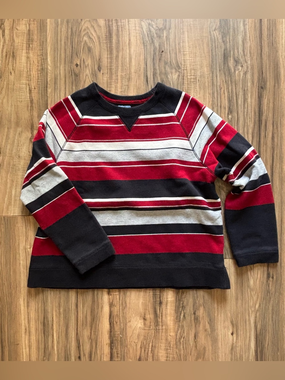 Men’s Pacer Red Black White Striped Long Sleeve Cropped Cotton Knit Sweater